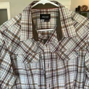 Marmot SS Button Up Plaid Shirt Size L